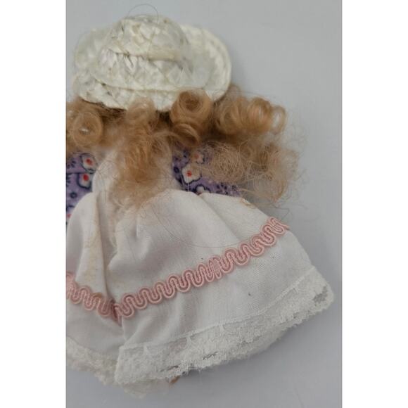4.5 inch Miniature Doll with a Purple Dress and a White Hat - Picture 6 of 10